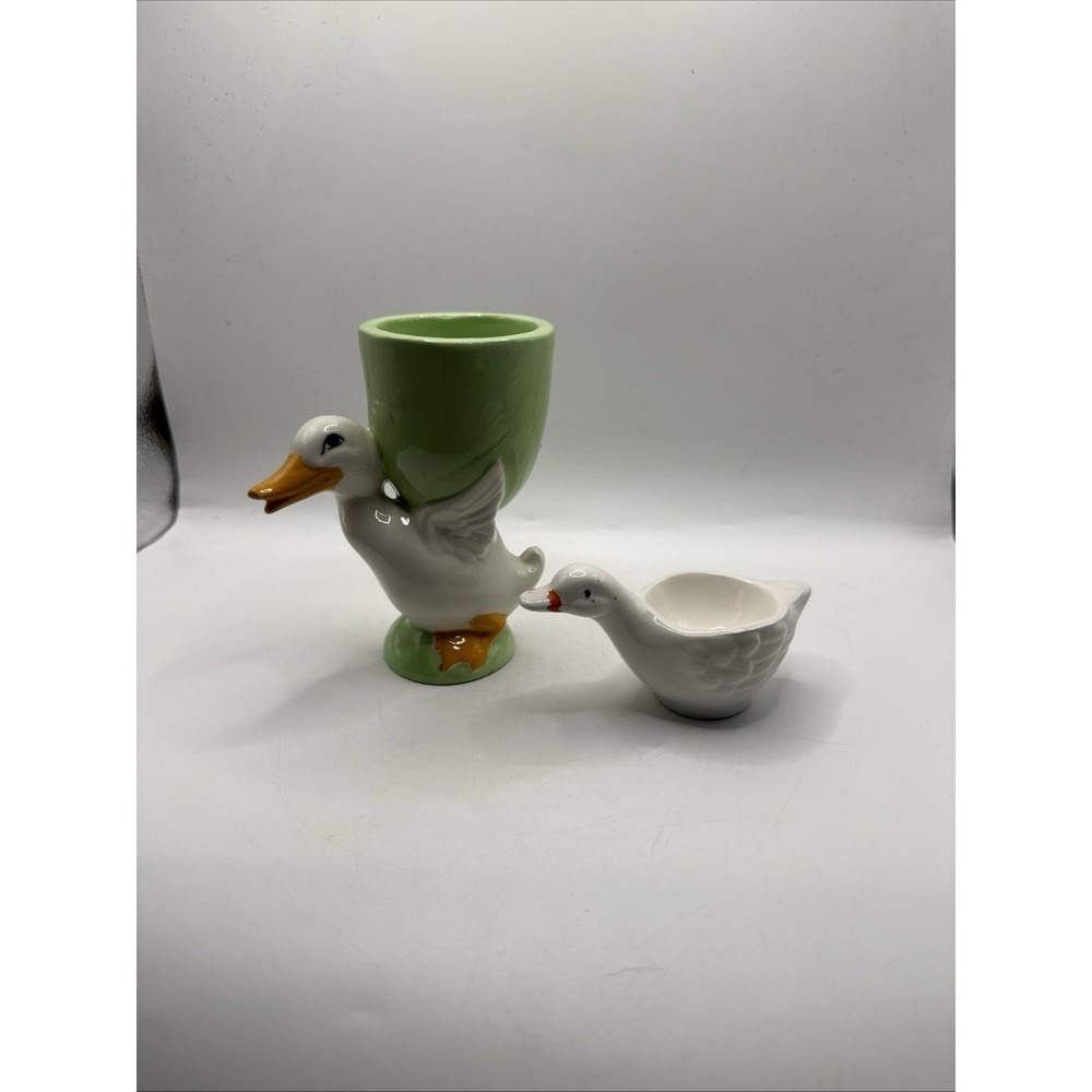 Vintage 1950s Set 2 Egg Cups: Set  Yellow and White Ducks
